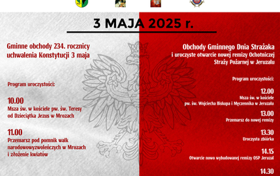 Zdjęcie do Gminne obchody  234. rocznicy uchwalenia Konstytucji 3 maja w Mrozach