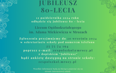 Zdjęcie do Jubileusz 80-lecia Liceum Og&oacute;lnokształcącego w Mrozach