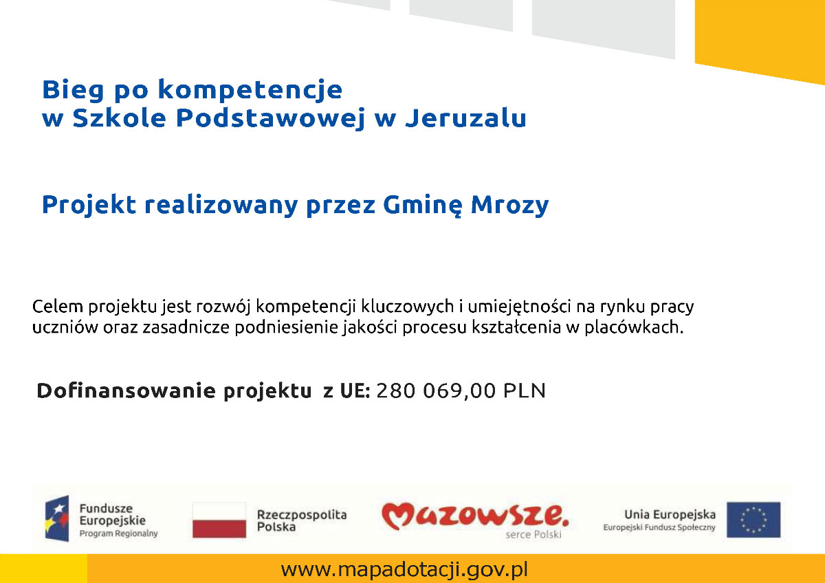 Baner - Informacja Bieg po kompetencje w Szkole podstawowej w Jeruzalu